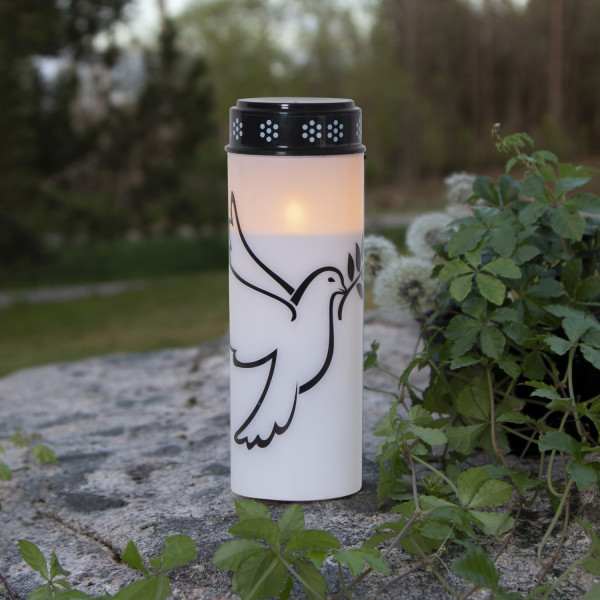 LED Grablicht/Grabkerze Taube - bis 2500Std. - H: 20,5cm D: 7,5cm - Timer - weiß/schwarz