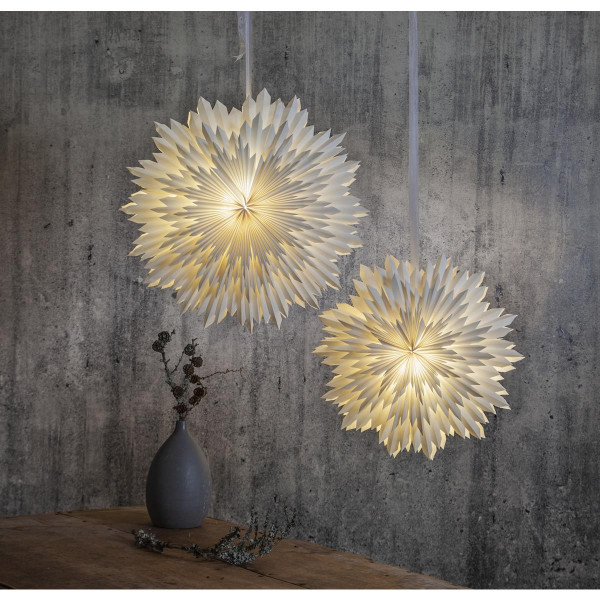 Papierstern EISBLUME - hängend - D: 50cm - mit Band - 3-lagig gefaltetes Papier - weiß