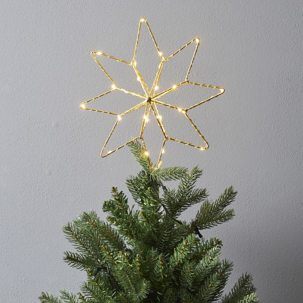 LED Baumspitze Stern - Metalldraht - warmweiße LED - Batterie - Timer - D: 23cm - H: 30cm - gold
