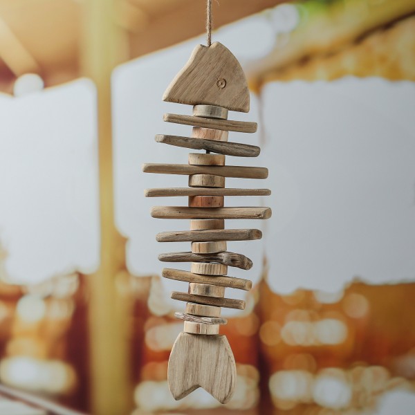 Deko Fisch - Fischgräte aus Treibholz - maritime Dekoration - zum Aufhängen - L: 40cm - natur