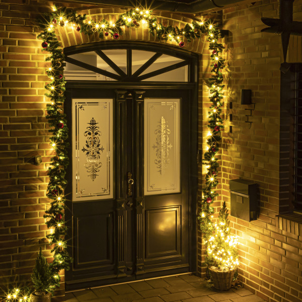 LED Tannengirlande - Weihnachtsgirlande mit Kugeln - 80 warmweiße LED - L: 5,0m - Außen - rot/gold
