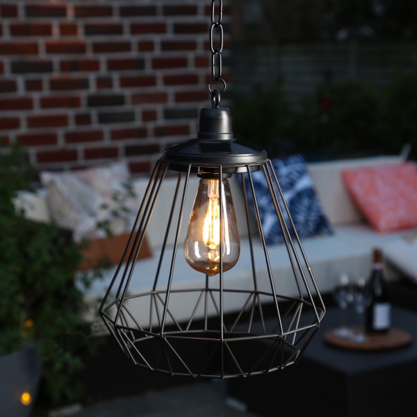 LED Solar Hängeleuchte - eckig - warmweiße LED - H: 27cm - Dämmerungssensor - schwarz