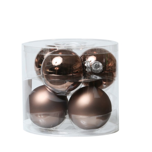 Christbaumkugeln - Weihnachtsbaumkugeln - Glas - D: 8cm - glänzend/matt - braun - 6er Set