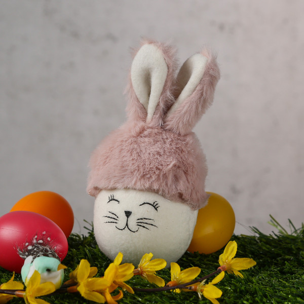 Osterhase mit Plüschohren - Dekofigur - Ostern - H: 16cm - hängend - für Innen - rosa