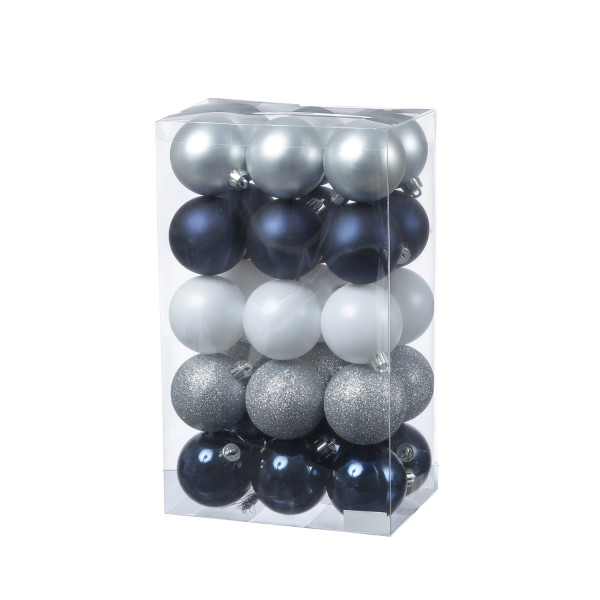 Christbaumkugeln - Weihnachtskugeln - bruchfest - D: 6cm - glänzend matt - blau, silber - 30St.