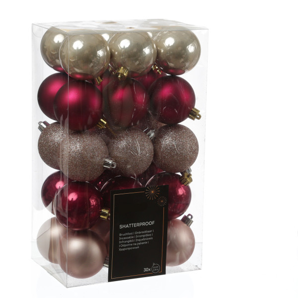 Christbaumkugeln - Baumkugel - bruchfest - D: 6cm - glänzend/matt/glitzernd - pink, rosa - 30St.