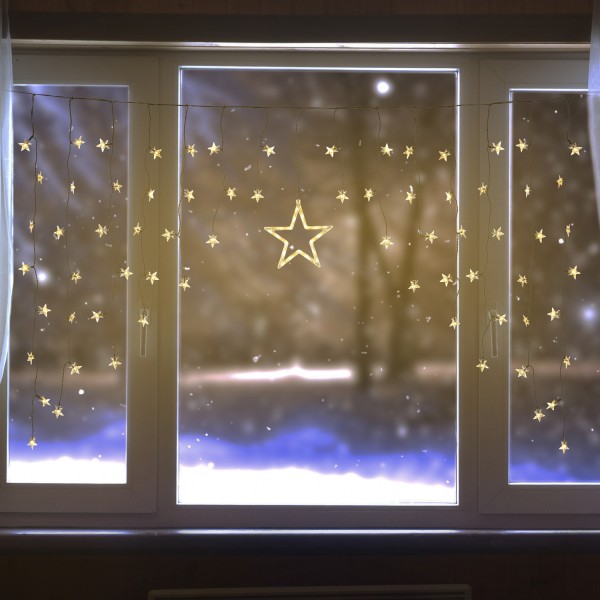 LED Lichtervorhang - 70 kleine Sterne - 90 warmweiße LED - 140 x 95cm - inkl. Trafo - für Innen