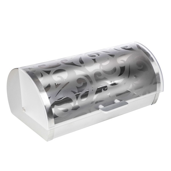 Brotkasten - Edelstahl - Blumenmotiv - 36,3 x 22 x 16,5cm