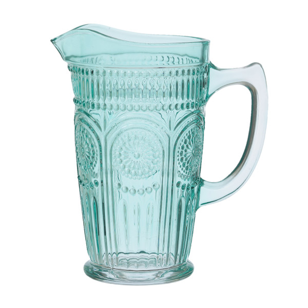 Krug Vintage mit Blumenmuster - Glas - Kanne - Boho Stil - 1,4l - blau
