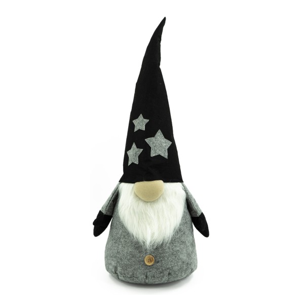 Wichtel ELRIC - Dekofigur - Filz - H: 81cm - schwarze biegbare Mütze - graue Sterne