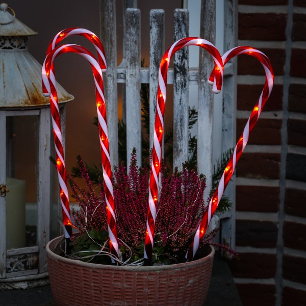 LED Zuckerstangen - je 8 warmweiße LED - H: 44cm - Batterie - Timer - für Außen - 4 Stück