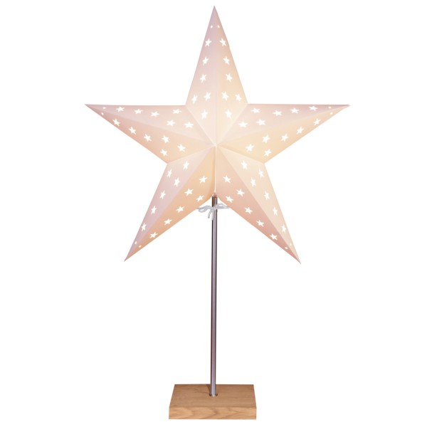 Papierstern Leo - stehend - 5-zackig - D: 43cm H: 65cm - inkl. E14 Fassung u. Kabel - weiß/braun