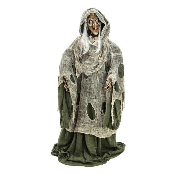 Bewegte, böse Hexe, Halloween-Figur, grün, 145x70x66cm - Bewegung, Licht und Geräusche - Sensor