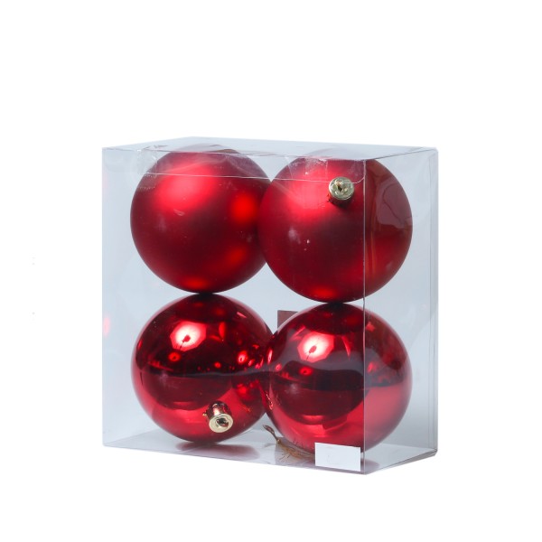 Christbaumkugeln - Weihnachtsbaumkugeln - bruchfest - D: 10cm - glänzend/matt - rot - 4er Set