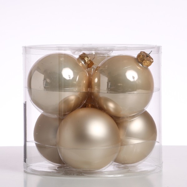 Christbaumkugeln - Weihnachtsbaumkugeln - Glas - D: 8cm - glänzend/matt - creme - 6er Set