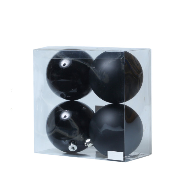Christbaumkugeln - Weihnachtsbaumkugeln - bruchfest - D: 10cm - glänzend/matt - schwarz - 4er Set