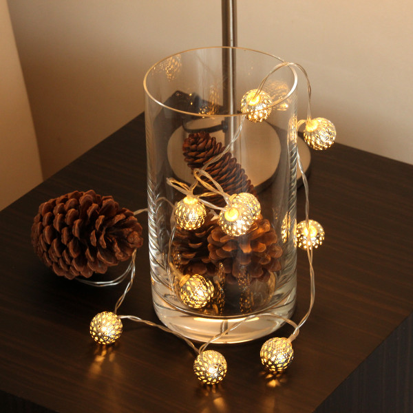 LED-Lichterkette - BALU - Batteriebetrieb - 1,35m - Ø 2,5cm - 10x Warmweiß - Silber