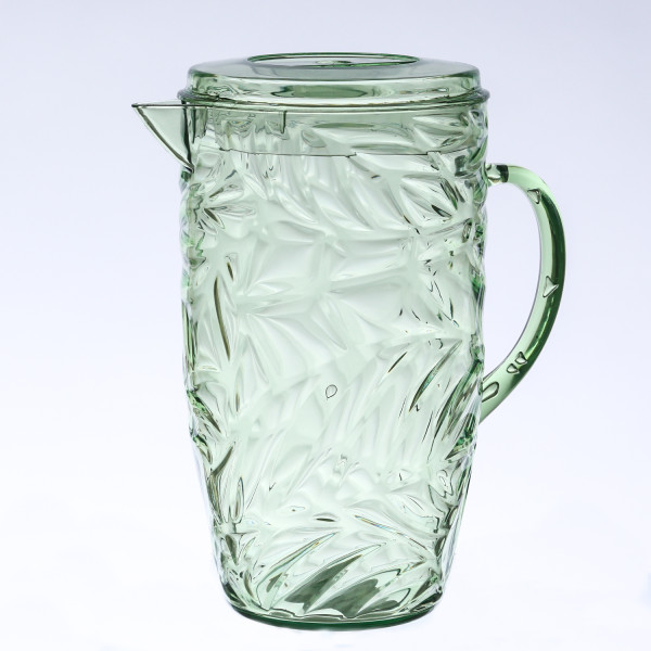 Kanne mit Deckel - Karaffe - Kunststoff - 2,6l - mit Blattmuster - hellgrün