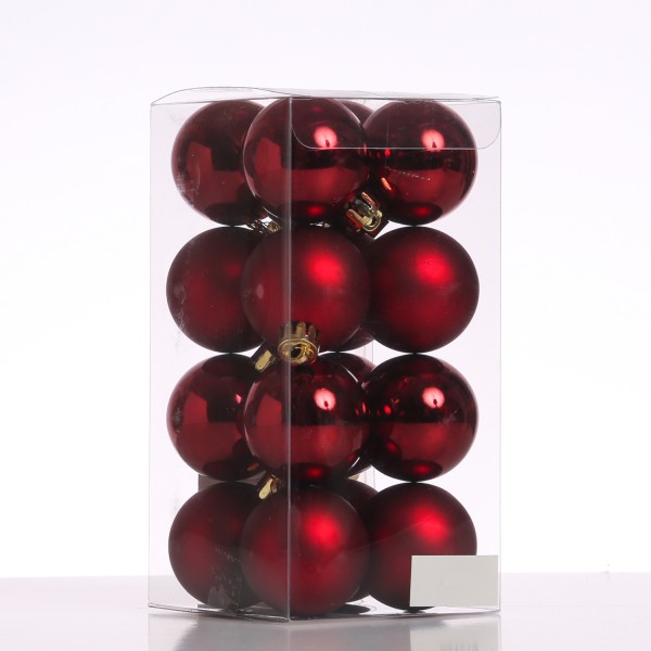 Christbaumkugeln - Weihnachtsbaumkugeln - bruchfest - D: 4cm - glänzend/matt - weinrot - 16er Set