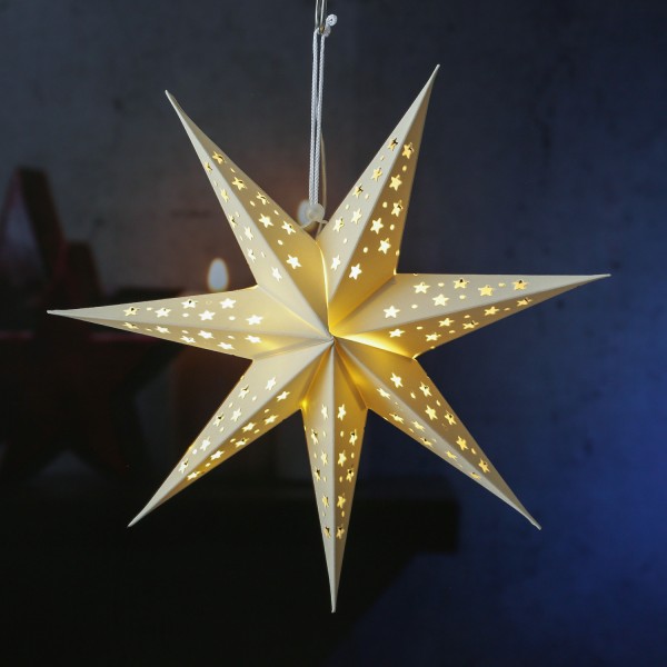 LED Papierstern mit Stoffbezug - Samtstern - 7-zackig - 10LED - D: 40cm - Batterie - Timer - weiß