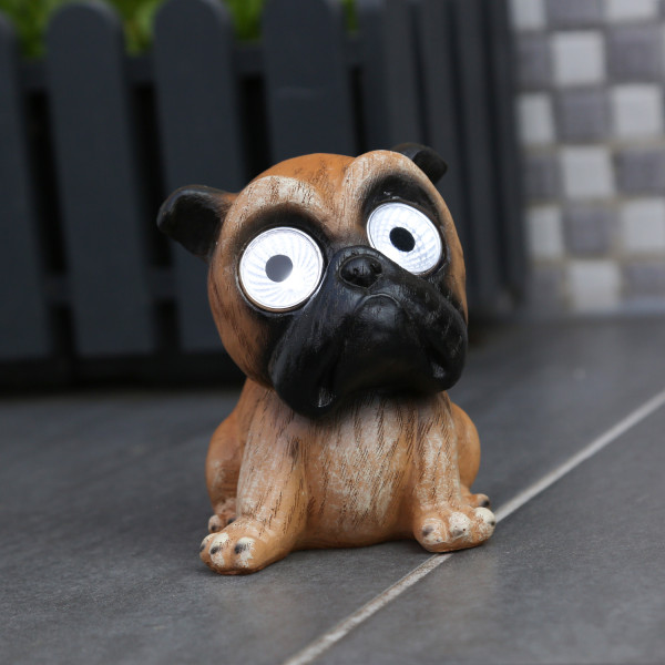 LED Solar Hund KIRA - Gartenfigur - 2 kaltweiße LED - Dämmerungssensor - H: 11cm - braun, schwarz