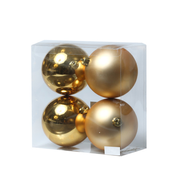Christbaumkugeln - Weihnachtsbaumkugeln - bruchfest - D: 10cm - glänzend/matt - gold - 4er Set