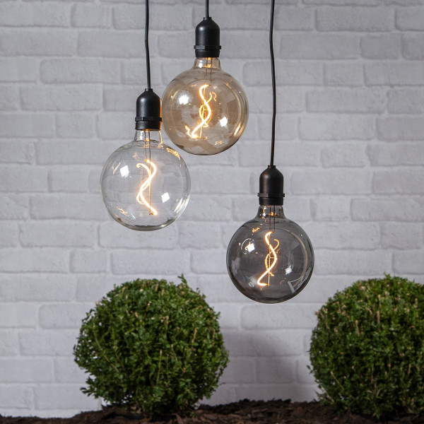 LED Leuchtkugel BOWL - Hängeleuchte - Filament LED - 12,5cm - Batterie - Timer - transparent - Außen