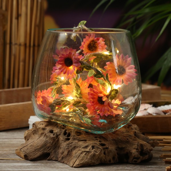 LED Lichterkette Blumen - 20 warmweiße LED - Batterie - Timer - L: 1,45m - für Außen - pink