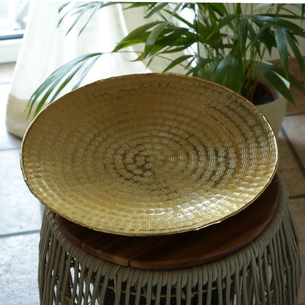 Tablett - Dekotablett - Serviertablett - rund - Aluminium - gehämmert - D: 35cm - gold
