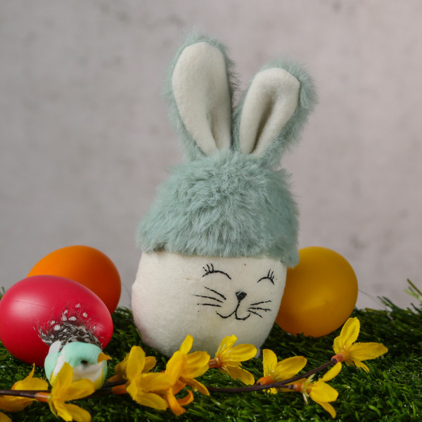 Osterhase mit Plüschohren - Dekofigur - Ostern - H: 16cm - hängend - für Innen - blau