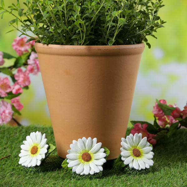 Blumentopffüße weiße Blumen - Pflanzkübel Untersetzer - Kübelfüße - Polyresin - 3er Set