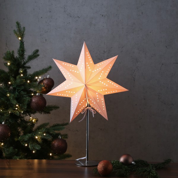Papierstern ELA - stehend - 7-zackig - D: 34cm - H: 50cm - inkl. E14 Fassung u. Kabel - weiß
