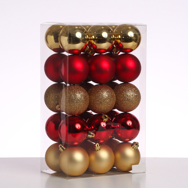 Christbaumkugeln - Weihnachtskugel - bruchfest - D: 6cm - glänzend/matt/glitzernd - gold,rot - 30St.