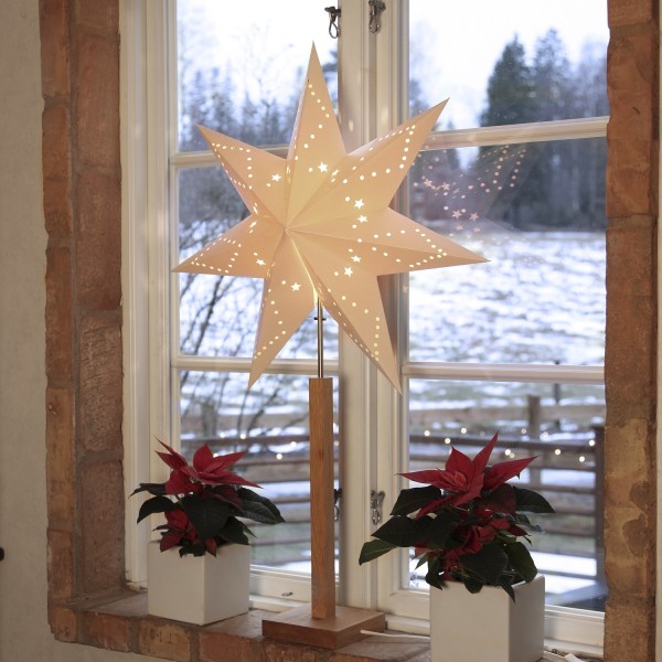 Papierstern LISA - stehend - 7-zackig - D: 60cm, H: 100cm - inkl. E14 Fassung u. Kabel - weiß