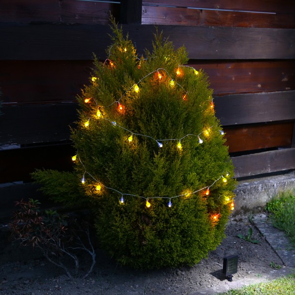 LED Solar Lichterkette mit 50 bunten mini Kugeln - Dämmerungssensor - L: 5m - Erdspieß - outdoor