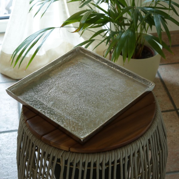 Tablett - Dekoteller - quadratisch - Aluminium - ohne Griffe - L: 25,5cm - silber