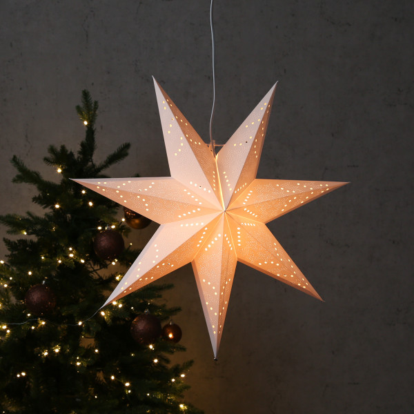 Papierstern Luna - hängend - 7-zackig - D: 50cm - inkl. E14 Fassung und Kabel - weiß