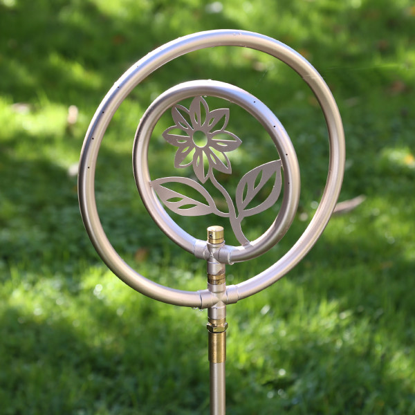 Gartenstecker BLUME - Rasensprenger - Wasserspiel - Edelstahl - rotierend - H: 104,5cm - silber