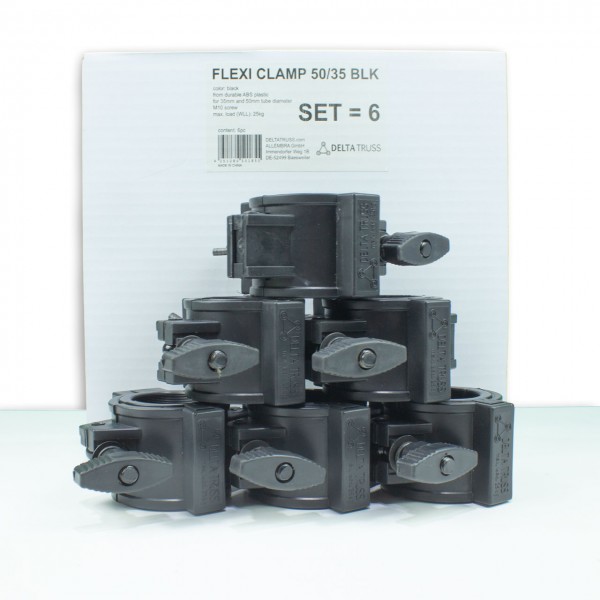 FLEXI CLAMP Set schwarz (6 Stück) - Kunststoff-Klammer f. Traversen, Half-Coupler 50/35mm