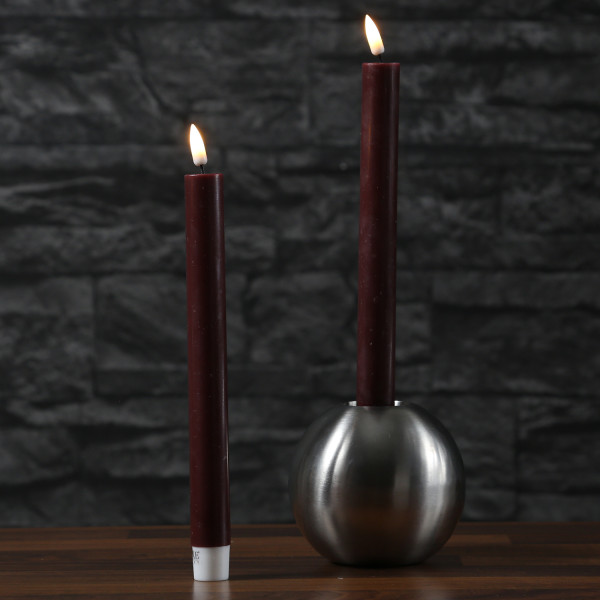 LED Stabkerzen MIA - Echtwachs - realistische 3D Flamme - H:24cm - Batteriebetrieb - weinrot - 2 Stk