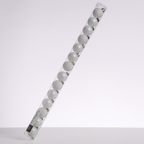 Christbaumkugel - Weihnachtskugel - bruchfest - D: 3cm - glänzend matt glitzernd - weiß - 14er Set