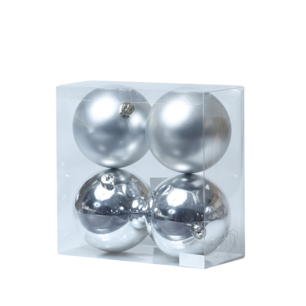 Christbaumkugeln - Weihnachtsbaumkugeln - bruchfest - D: 10cm - glänzend/matt - silber - 4er Set