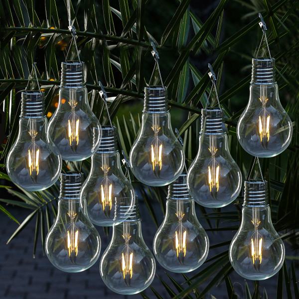 LED Solar XL Glühbirne - warmweißes Filament - H: 18cm - Dämmerungssensor - für Außen - 10 Stück