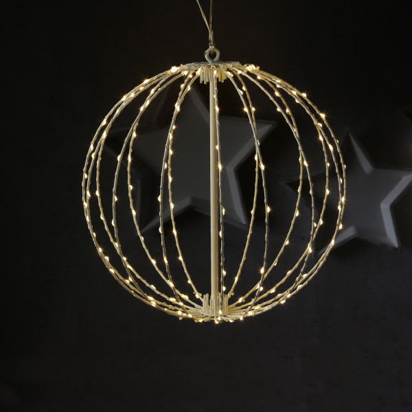 LED Drahtkugel - Leuchtkugel - D: 36cm - 192 warmweiße LED - faltbar - für Innen und Außen - weiß