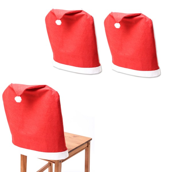 Stuhlhussen SANTA - Stuhlbezug als Weihnachtsmütze - L: 50cm - H: 60cm - rot - 2er Set