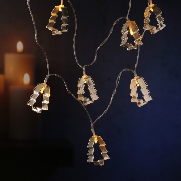 LED Lichterkette Backförmchen silberne Bäume - 8 warmweiße LED - Batteriebetrieb - L: 1,4m