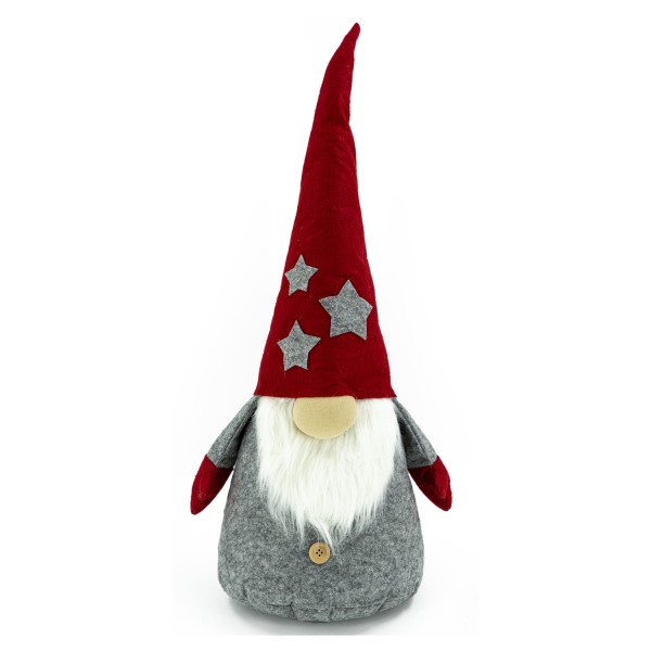 Wichtel LAURIN - Dekofigur - Filz - H: 81cm - rote biegbare Mütze - graue Sterne