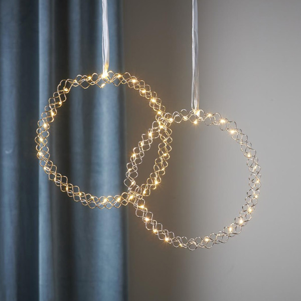 LED Lichtkranz Hoop - 30 warmweiße LED - D: 30cm - Metall - Batteriebetrieb - Timer - gold