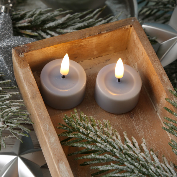 LED Teelichter MIA - Kunststoff - realistische 3D Flamme - D: 4,1cm - hellblau - 2 Stk