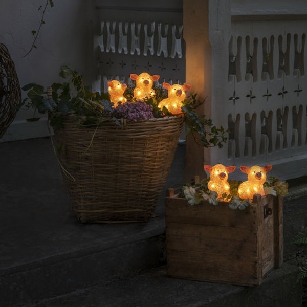LED Lichterkette Acryl Babyschweinchen - 5 Leuchtfiguren - 40 warmweiße LED - Trafo - für Außen